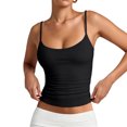 thumbnail image 6 of Voska Women's Basic Double Lined Scoop Neck Tank Tops Summer Cami Top | Adjustable Spaghetti Strap,Soft Skin Stretch,Slim Fit for Everyday Wear Black L, 6 of 7