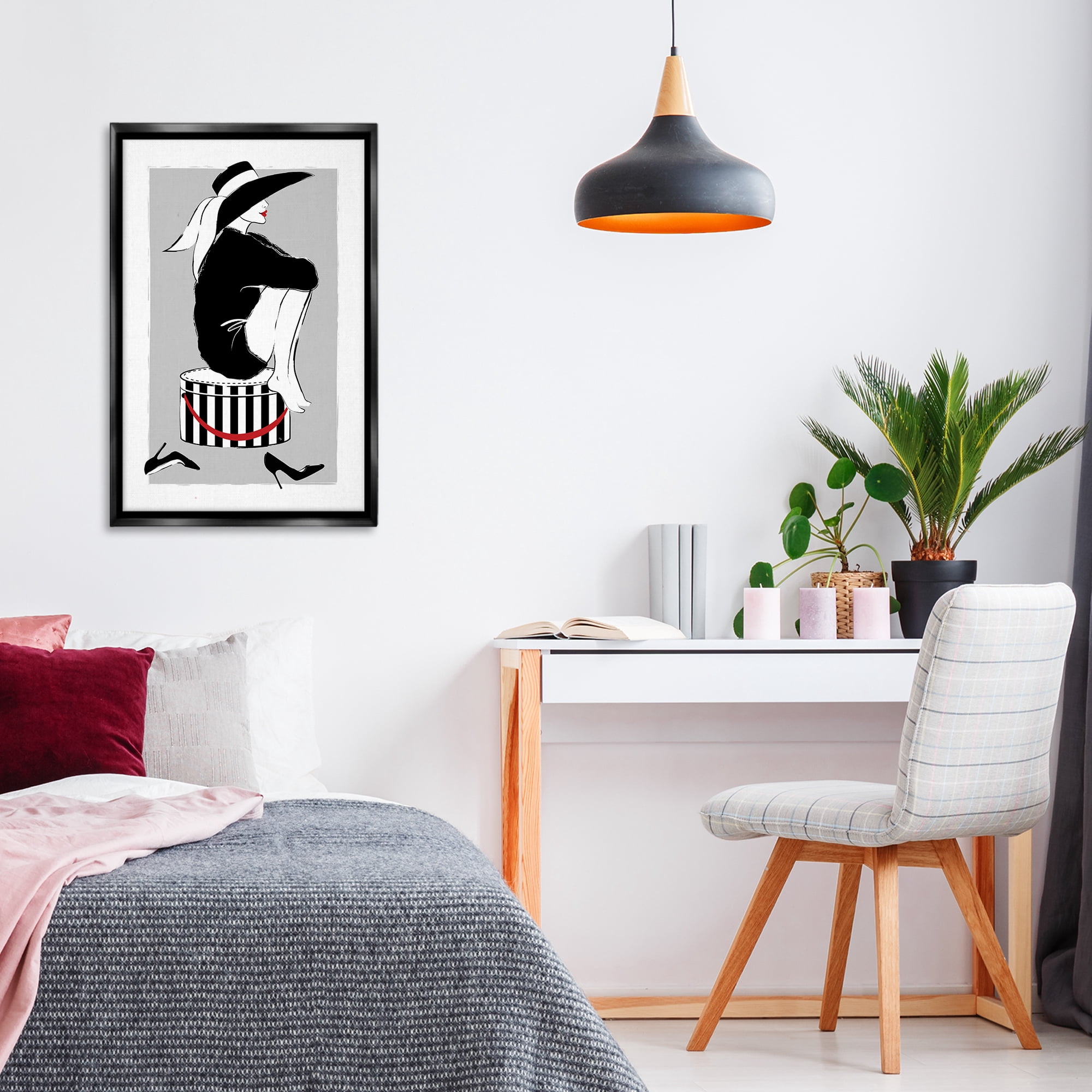 Stupell Industries Sitting On Hat Box Novelty Painting Black Floater Framed Art Print Wall Art, 21 x 31