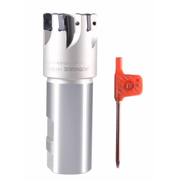 Accusize 1-1/2" HFEM Indexable End Mill, 1-1/4" Shank, 6 Flutes, with LNMU030312R-JM Inserts, HFEM-2112