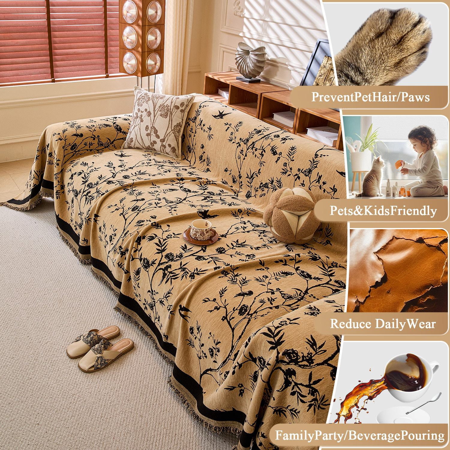 NAYOROOM Vintage Khaki Couch Cover,Chenille Sofa Cover Slipcover Sofa Towel Furniture Cover（71"x 118"）