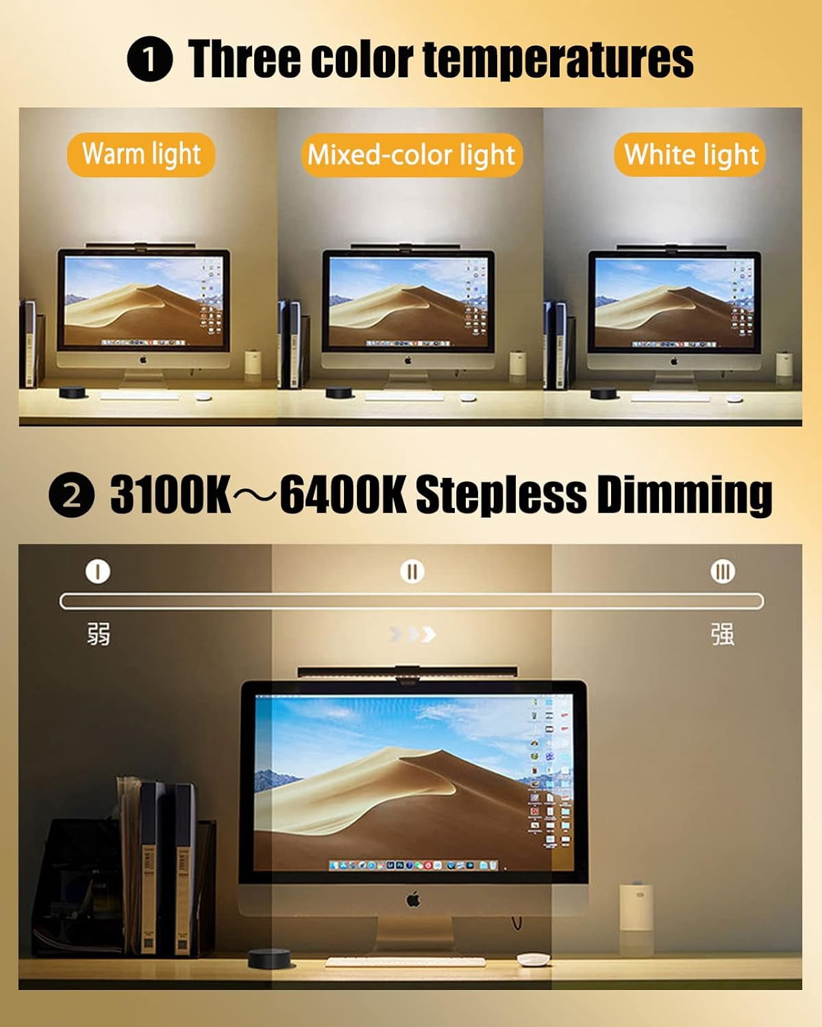 ISEEBIZ Monitor Light Bar with Remote Control, Screen Mount Desk Lamp with Adjustable Brightness & Color Temperature, USB Type-C LED Monitor Lamp for Home Office & Computer Desk