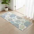 thumbnail image 3 of Blue Teal Coastal Kitchen Runner Rug 2'x4', Summer Beach Coral Shell Starfish Washable Rug with Tassels, Non Slip Woven Cotton Bathroom Rugs Hallway Carpet for Foyer Bedroom Entry Back Door Decor, 3 of 9