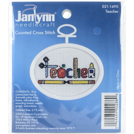 Teacher Mini Counted Cross Stitch Kit-2.75" Oval 18 Count - Walmart.com