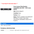thumbnail image 2 of Front License Plate Bracket - Compatible with 2020 - 2022 RX350 2021, 2 of 2