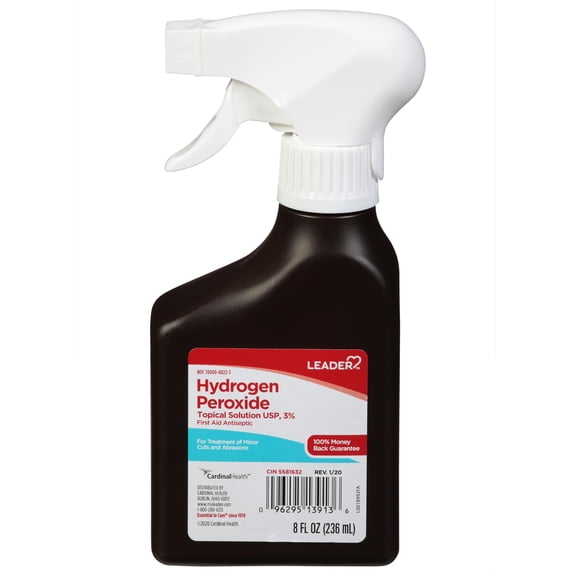 Leader Hydrogen Peroxide First Aid Antiseptic Topical Solution USP, 3% Spray Bottle 8 fl oz