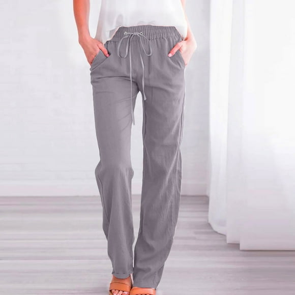 Weiqiqre Women's Straight Leg Jeans Pants Stretchy Summer Casual Boho Drawstring High Waisted Pants Loose Fit Vacation Lounge Pants