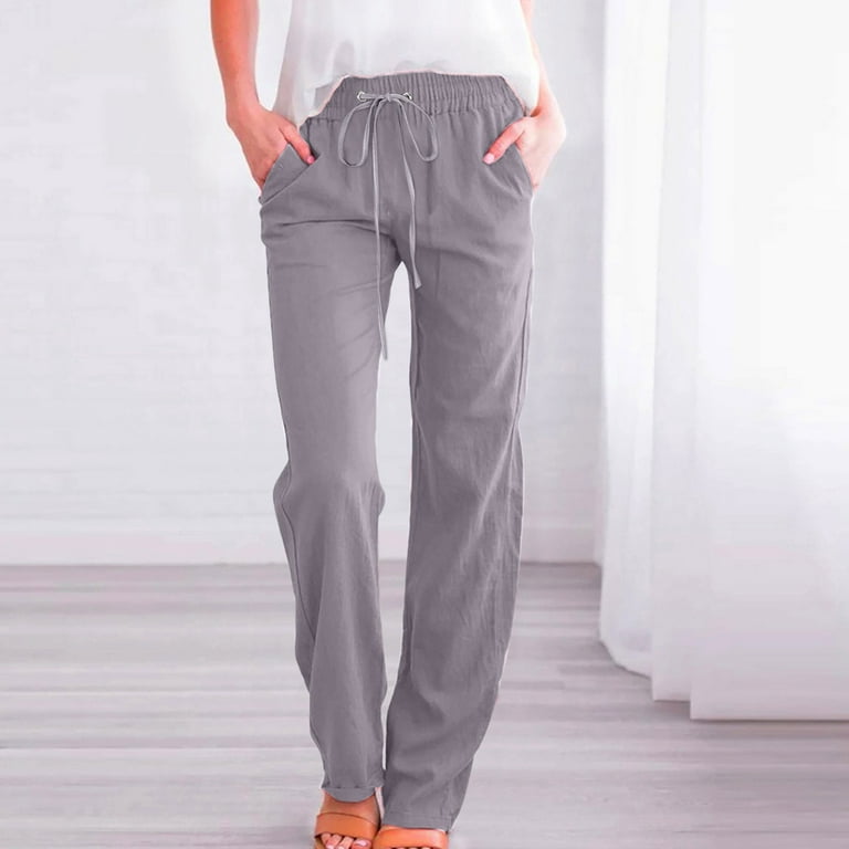 Lightweight Cotton Linen Pants Women Summer Lounge Pajama Pants Drawstring  Sweatpants Cozy Aerobics Exercise Pants