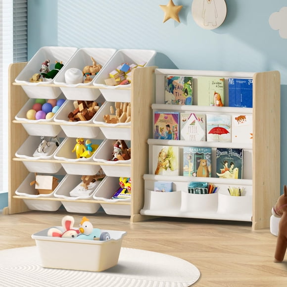 Organizador de almacenamiento de juguetes EXPERLAM Kids con 12 cubos de juguetes y 4 estantes