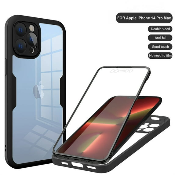 ELEHOLD Multilayer Rugged Clear Case for iPhone 14 Pro Max 6.7 inch with Built-in Screen Protector Camera Lens Protection, Transparent Rugged TPU Silicone Full Body Phone Case, Black
