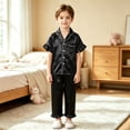 thumbnail image 2 of SJLDQY Satin Pajamas for Girls Button Down Short Sleeve Shirts Ruffle Pants 2 Piece Silk Pjs Sets Summer Sleepwear Breathable Soft Loungewear Sets, 2 of 8