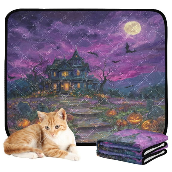 Qxltty Halloween Castle Cat litter Pads Pet Set of 3 Diaper Mats Center Anti-leakage Layer Absorbent Soft and Comfortable