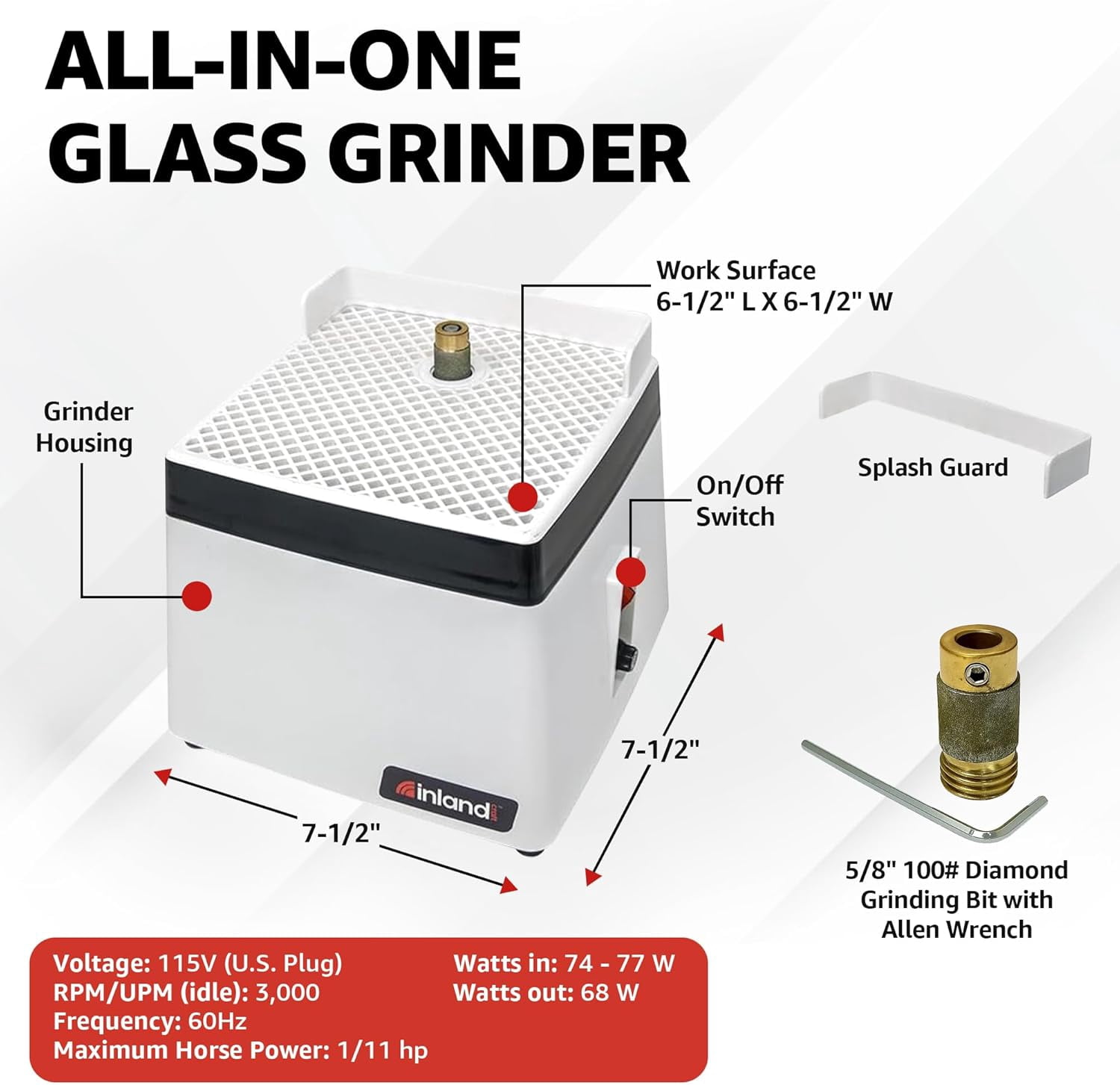 Inland Craft Wiz Mini Glass Grinder | Stained Glass Grinding Shaping Machine | Includes 5/8" Diamond Grinding Bit