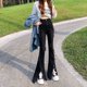 thumbnail image 2 of Nuevo Pantalones negros divididos Y2k, Pantalones largos acampanados de cintura alta, Vaqueros vaqueros de longitud completa con cremallera, ropa de calle elegante para mujer, Harajuku, 2 of 4
