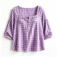 thumbnail image 4 of Guluxicc Women's Plaid Blouses Plus Size Loose Scoop Neck Short Bubble Sleeve Tops for Everyday Wear Spring Summer Casual Blouses, 4 of 4