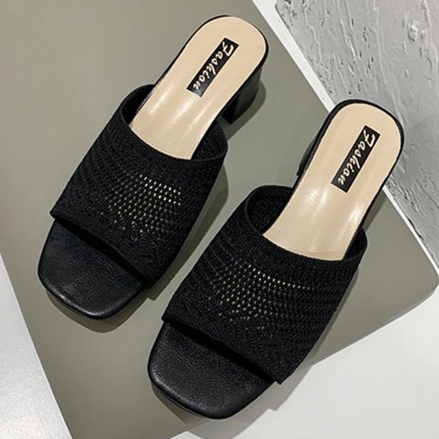 Sandalias y zapatillas de tacón medio para mujer Verano de prendas de vestir exteriores tejidas voladoras sandalias y zapatillas de mujer de moda