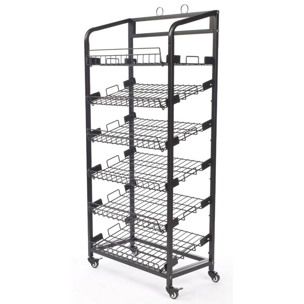 Steel Baker's Rack with Wheels, 6 Wire Shelves Black (BAKCRT6TBK