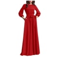 thumbnail image 2 of Maxi Dresses for Women 3/4 Length Lantern Sleeve Crewneck Tie Waist Dresses Wedding Guest Dress, 2 of 6