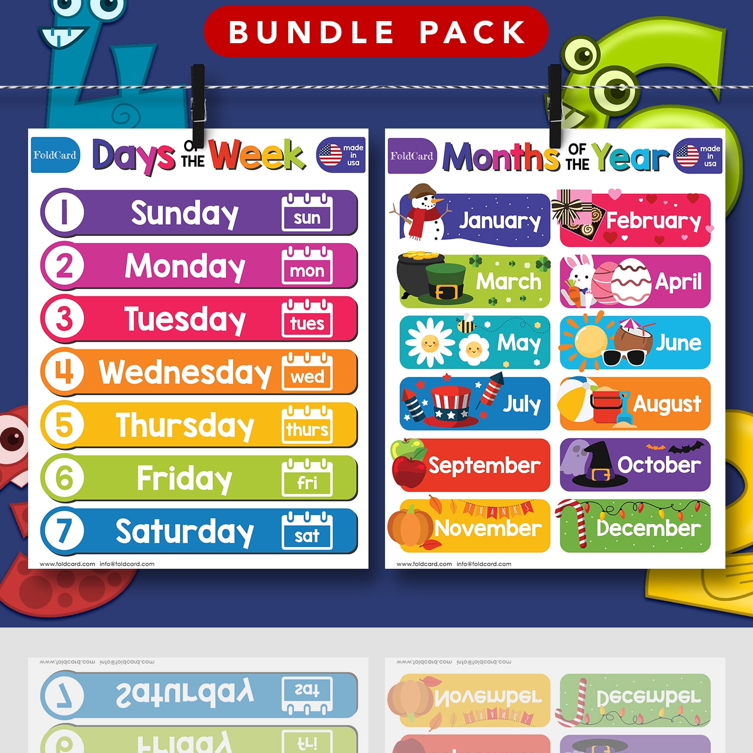 Beginner Bundle – 7 Educational Posters for Kids – Classroom and Homeschool Learning Chart Decorations and School Supplies Materials, Preschool to Grade 3 | Durable, Glossy Cardstock | 8.5" x 11"