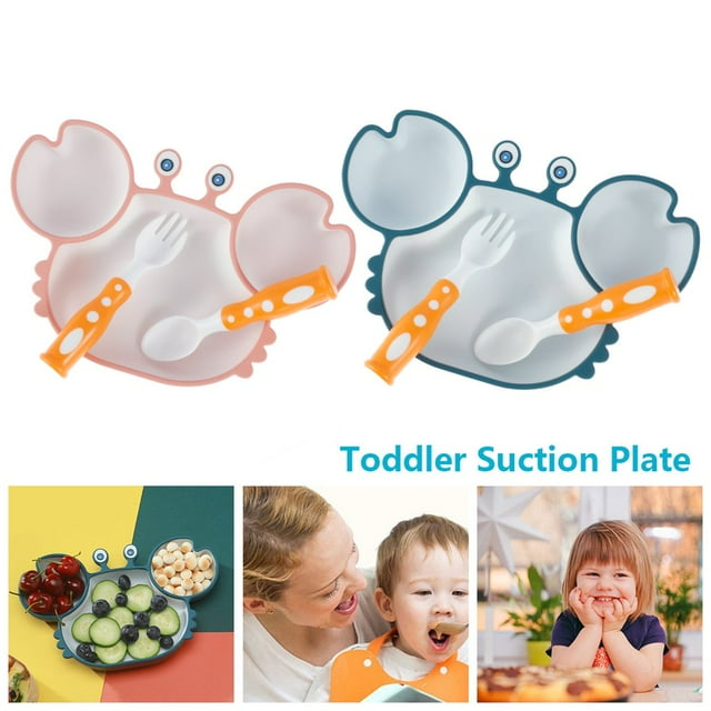 Silicone Suction Plate for Toddlers Self Feeding Plate Divided Dish and Bowl for Baby Kids Fun Crab Shape Food Feeding Bowl Non-slip and Microwave Dishwasher Safe for Most Highchairs Tray