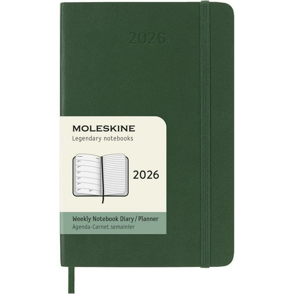 Moleskine, Moleskine Soft Cover Pocket Myrtle Green 12 Month 2026 Weekly Planner, 3.6'' X 5.55'', 12-Month Calendar with Adhesive Binding