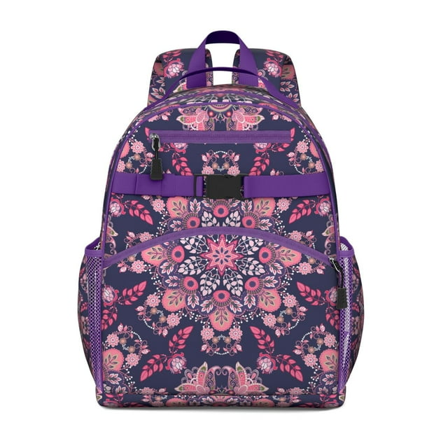 Vintage Retro Paisley Floral School Backpack Adjustable Padded Straps Chest Buckle Spacious Durable Bookbag For Elementary Student