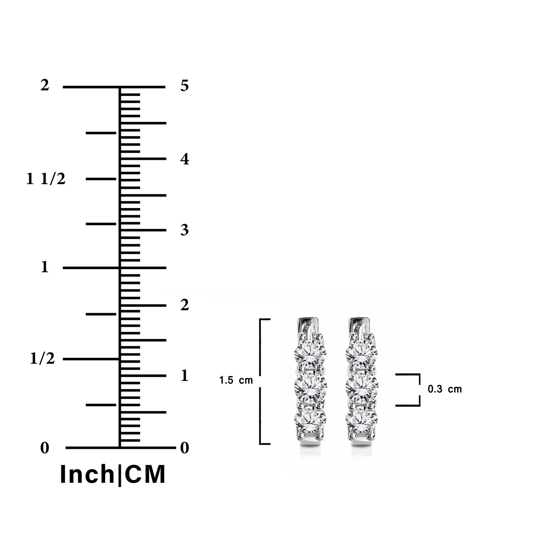 JeenMata 1 Carat Lab Grown Diamond Huggie Hoop Earring - Round Cut Three Stones Huggie Earrings in 18K White Gold Plating for Women, Gift for Her