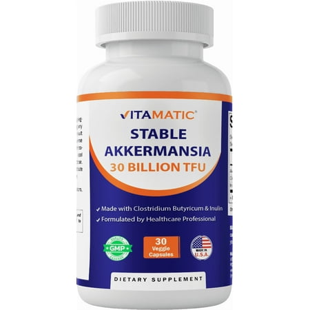 Vitamatic Akkermansia Muciniphila 30 Billion TFU + Clostridium Butyricum + Prebiotic Inulin - GLP-1 Probiotic - 30 Vegan Capsules - 30 Servings