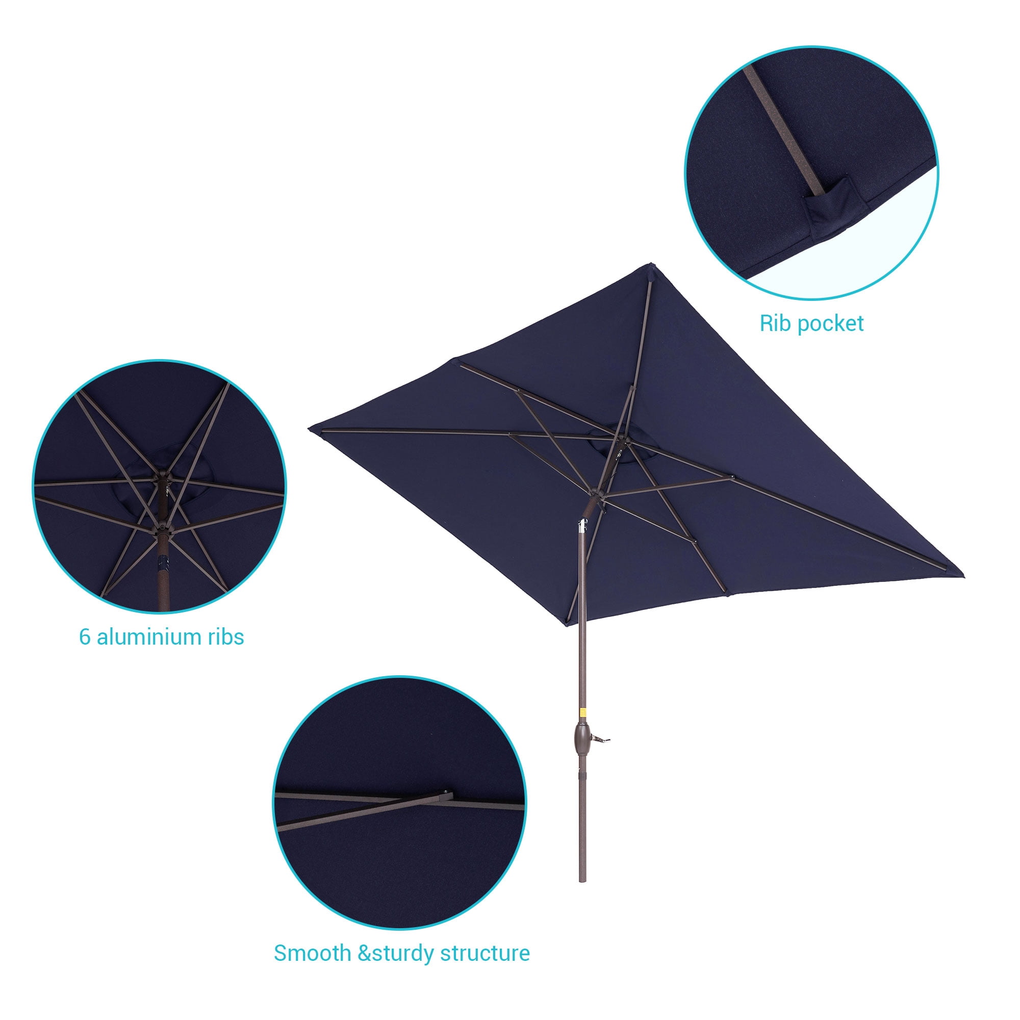 CHYVARY 10 x 6.5ft Patio Rectangular Umbrella Patio Market Outside Table Umbrella for Deck, Poolside and Patio, Navy Blue