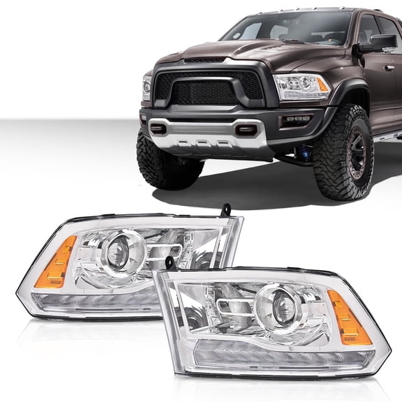 PIT66 Fit For 2013-18 Dodge Ram 1500 2500 3500 Chrome Halogen w/ LED DRL Headlight Headlamp