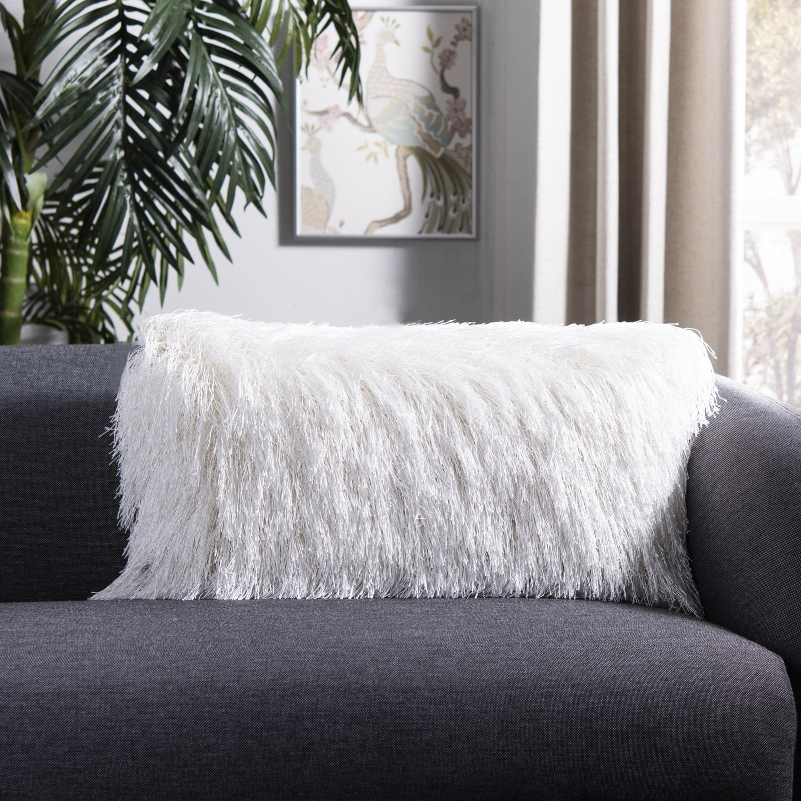 SAFAVIEH Indoor/Outdoor Modern Glam Shag Pillow, 14" x 24", Champagne