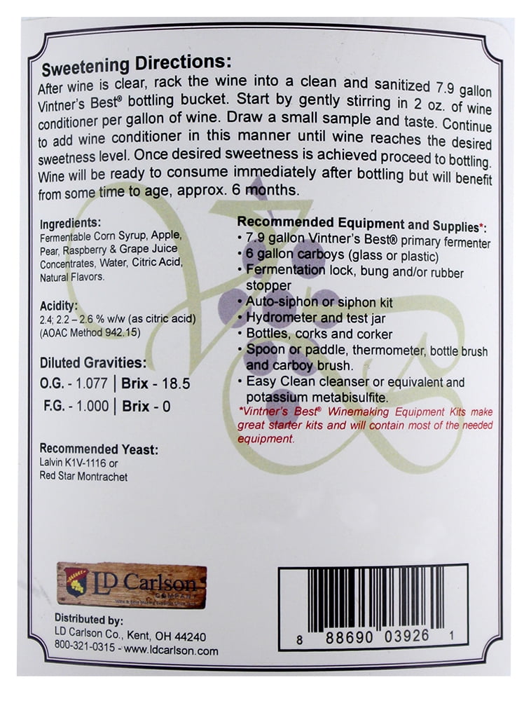 LD Carlson Vintner's Best Raspberry Fruit Wine Base