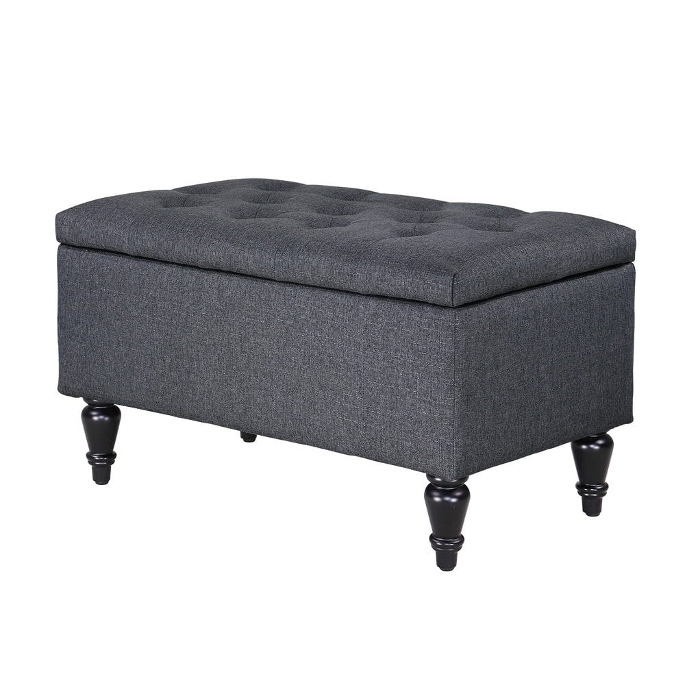 ABBLE 29 in. Gray Fabric Upholstered Storage Ottoman with Solid Wood Legs