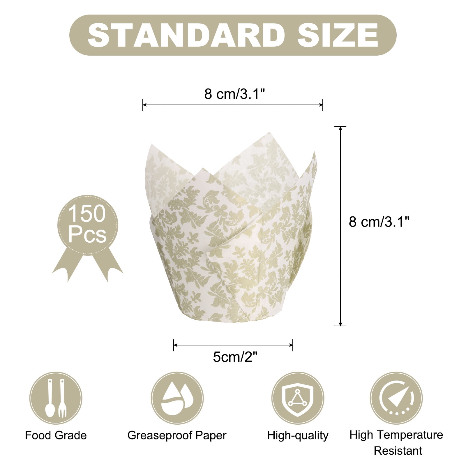 Unique Bargains Tulip Baking Cups Cupcake Liners Paper for Wedding White