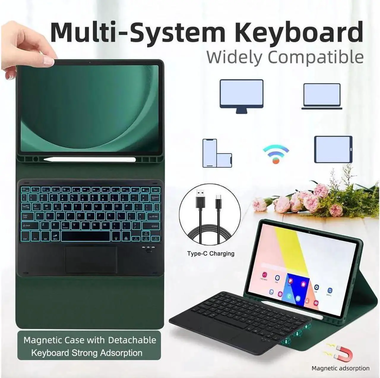 Keyboard Case for iPad Air 13 Inch M4 2026 M3 2025 M2 2024, iPad Pro 12.9 6th 2022/5th 2021/4th 2020/3rd 2018 Gen, Detachable Bluetooth Keyboard with Trackpad 7 Colors RGB Backlit, Pencil Holder