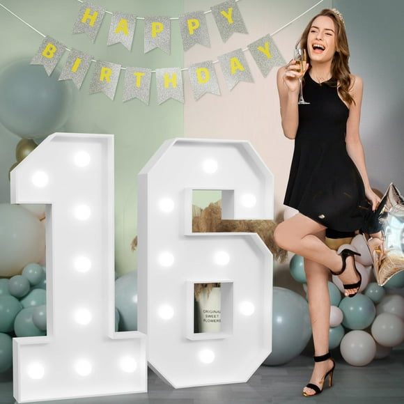 imprsv Numéros de Chapiteau Grandes Décorations d'Anniversaire 16 Ans : Numéro Lumineux 3 Pieds Décoration de Fête Sweet 16 pour Garçon Fille Décor de Fête Fond Carte d'Anniversaire