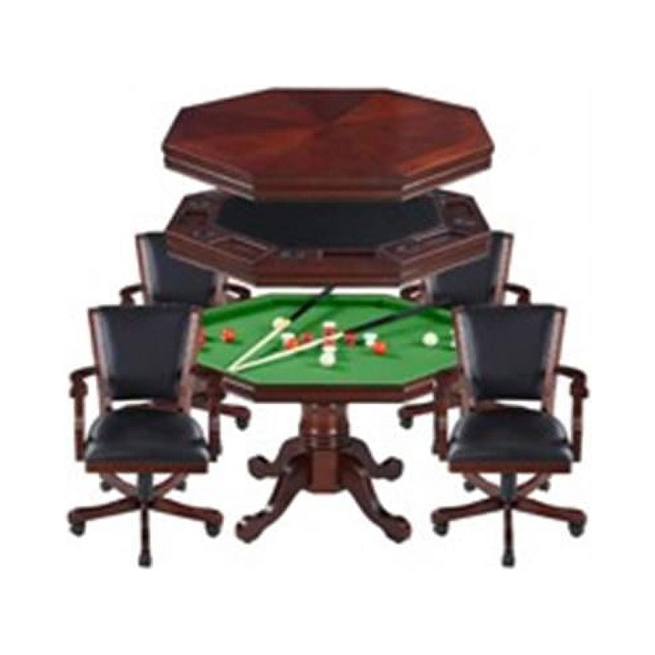 Blue Wave BG2366 Kingston Walnut 3-in-1 Poker Table with 4 Arm Chairs