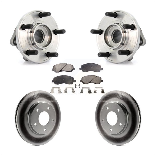Transit Auto Front Hub Bearing Assembly Coated Disc Brake Rotors and Semi-Metallic Pads Kit for Car 2009 Dodge Caliber R T SXT SE with 276mm Diameter Rotor KBB-103616