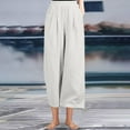 thumbnail image 2 of ABATAB Women Palazzo Capris Wide Leg Summer Casual Crop Pants Cotton Linen Baggy Elastic Waisted Beach Crop Trousers with Pockets, 2 of 2