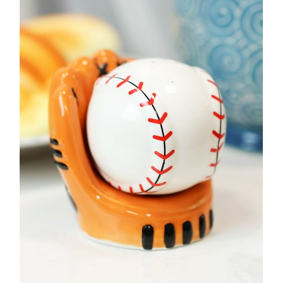 Ceramic Baseball With Glove Mitt Sports Salt And Pepper Shakers Figurine Set