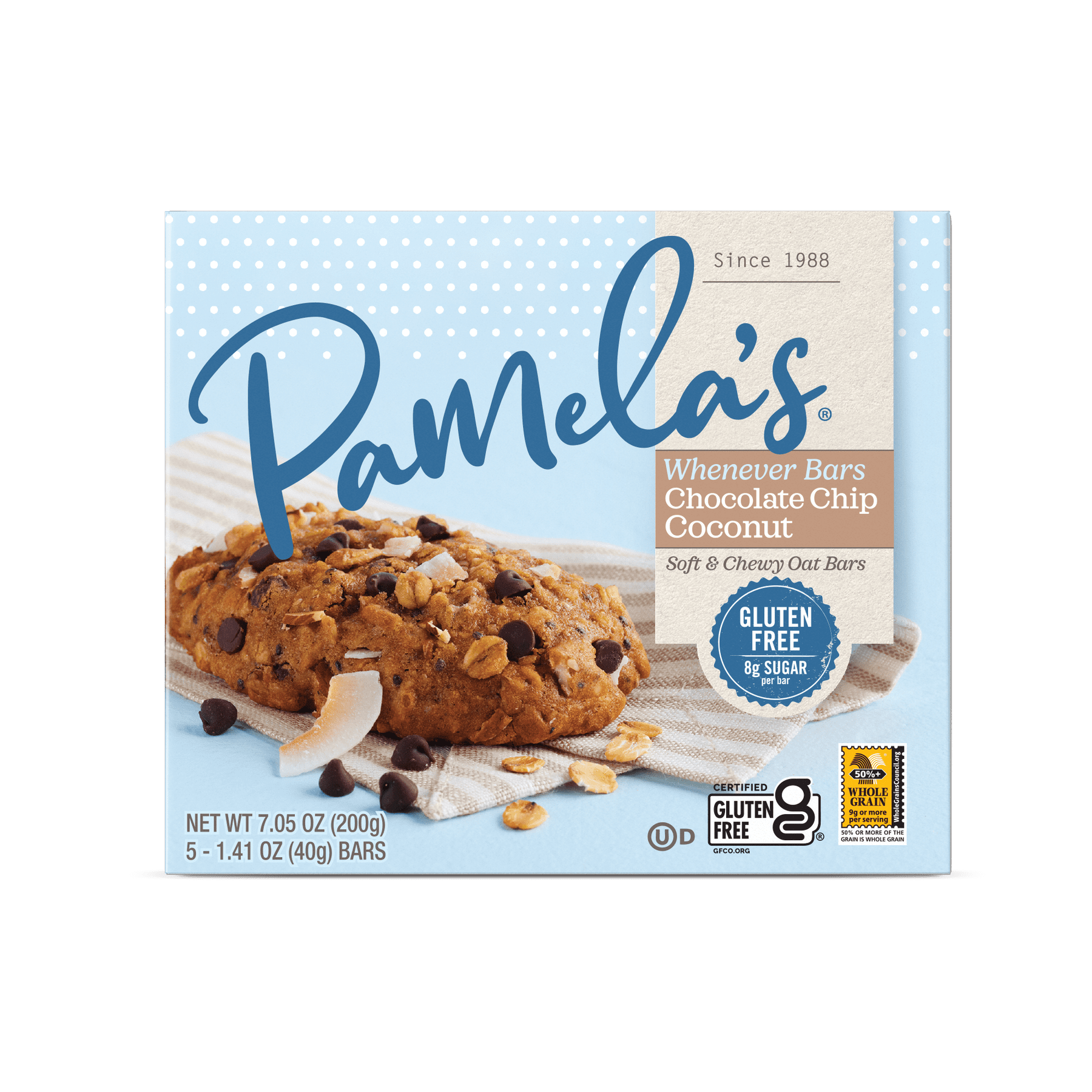 Pamela's Gluten-Free Chocolate Chip Coconut Whenever Bar, 7.05 oz Box (Pack of 6)