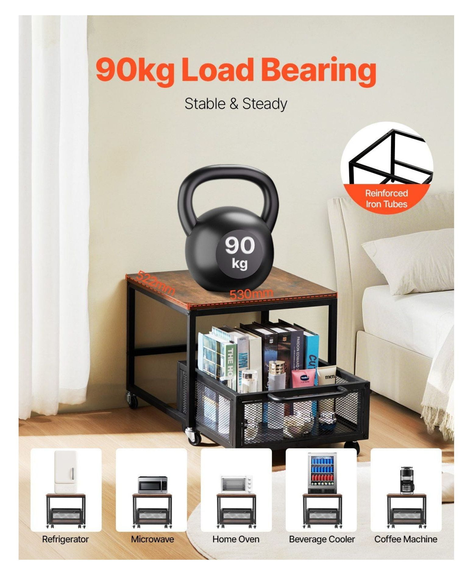 Mini Fridge Stand with Storage, 198lbs Capacity, Swivel Wheels - Beverage Refrigerator Table for Home, Dorm, Coffee Bar - Dark Brown Organizer