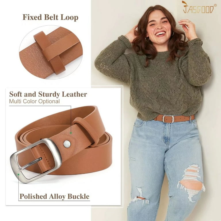 JASGOOD Leather Belts for Women Brown Belt for Jeans Pants Dress 