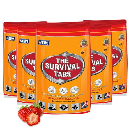 Survival Tabs 10 Day 120 Tabs Emergency Food Survival MREs Meal Replacement for Disaster Preparedness Gluten Free and Non-GMO 25 Years Shelf Life Long Term - Strawberry