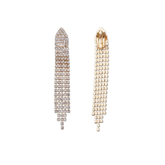 Bridal Fashion Jewelry Earrings Gold Crystal Chandelier Clip On Earring