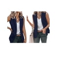 thumbnail image 3 of Chaleco Blazer Sin Mangas para Mujer, Informal, con Abertura Frontal, un Botón, Chaqueta de Verano con Bolsillos. Azul Marino M, 3 of 6