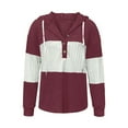 thumbnail image 5 of Nfurl Womens Ribbed Knit Pullover with Hooded Soft Long Sleeve Colorblock Hoodies Button Up Hood Sweatshirts Ladies Fall Tops Wine L, 5 of 6