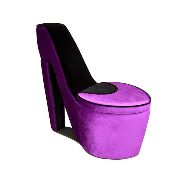 High Heel Wood Storage Accent Chair, Pink And Black High Heel Shoe Chair