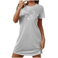 thumbnail image 2 of Lorytime Night Dress for Women Sleepwear Knee Length Short Sleeve Nightdress Oversized Round Neck Cute Sleepshirts Sleepdress Pajamas Dress Comfy Soft Lounge Nightgowns Gray 2XL, 2 of 5