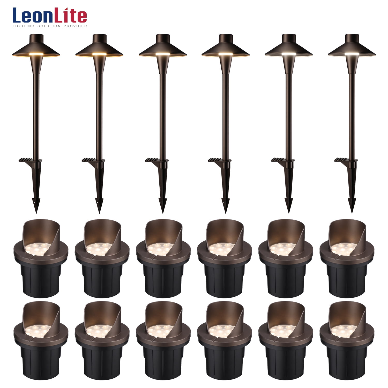 LEONLITE LED Outdoor Landscape Lighting Kit (6 Pack Pathway Lights, 12