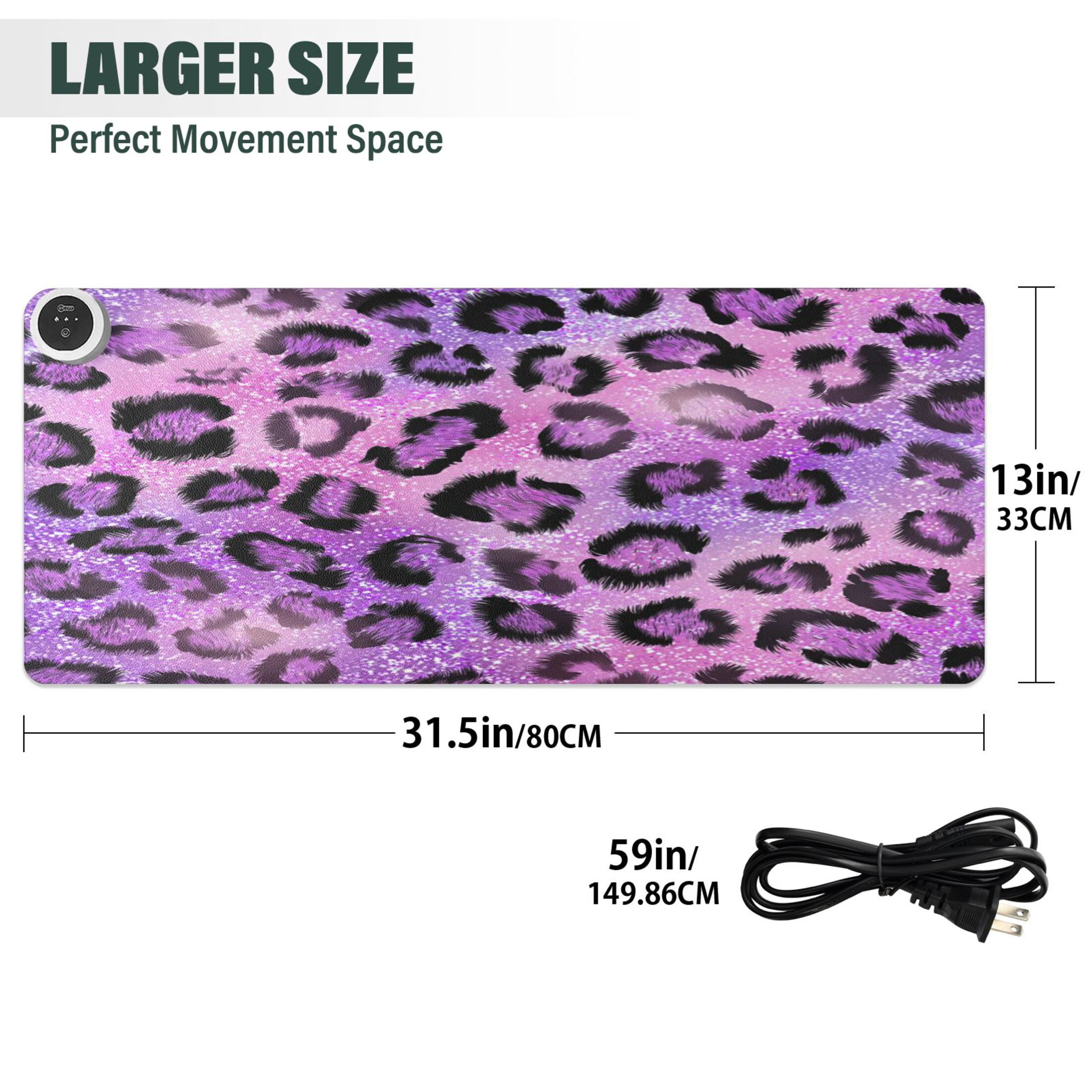 Large Heated Desk Mat Mouse Pad 31.5"x13"PU Leather Graphene Heating Desk Warmer with 3 Temperature Settings 110V US Plug Non-Slip Warm Pad for Home, Office, and Gaming Sparkle Pink Leopard Print